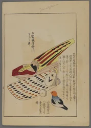 Japanse speelgoed, uit Unai no tomo (Vrienden van een kind) door Shimizu Seifu, 1891-1923. Vogel, vis en reptiel.